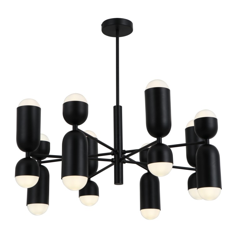 Airm mhiotail dhubh soilse pendant 16-bulbs