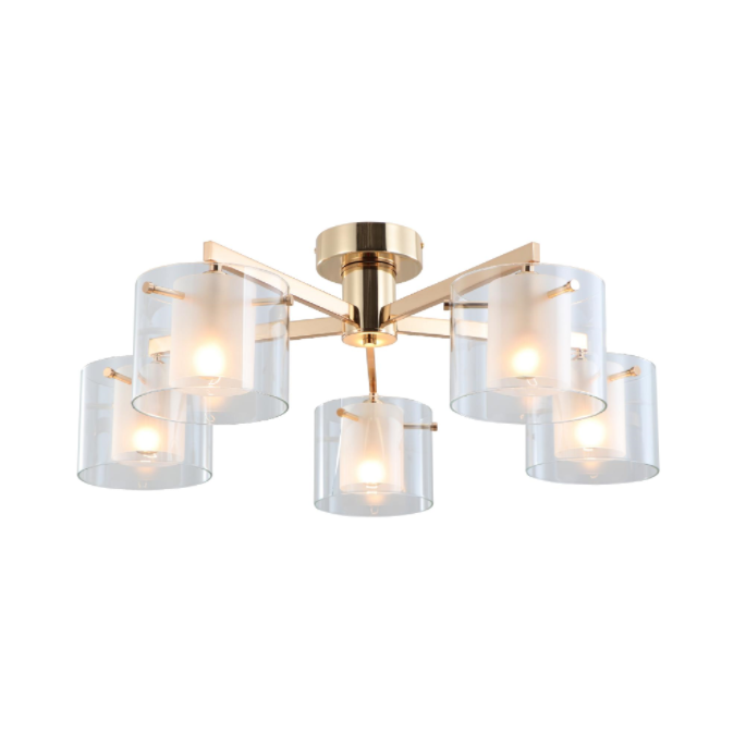 Gloiní dé-ghloine ór 5-soilse flush lampa uasteorainn mount
