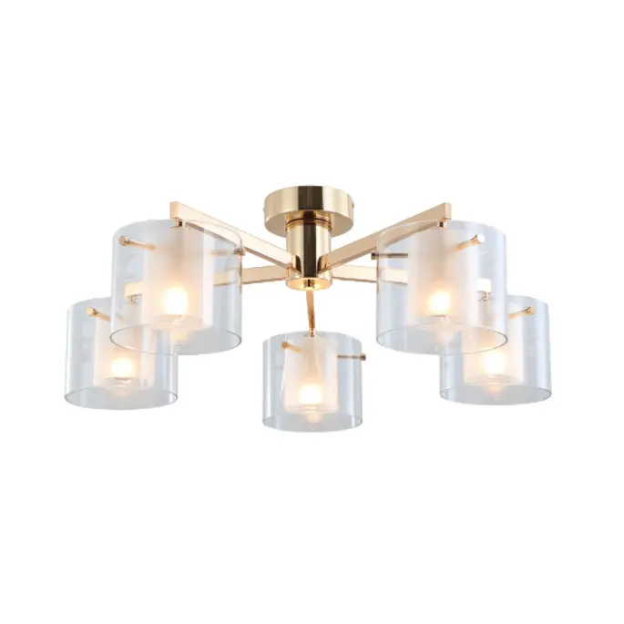 Gloiní dé-ghloine ór 5-soilse flush lampa uasteorainn mount