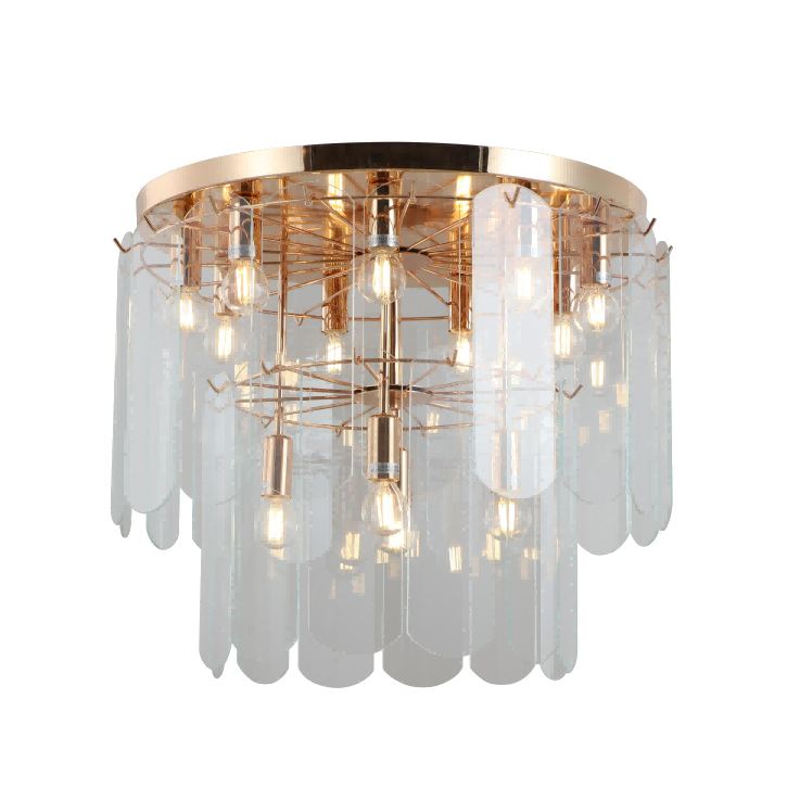 Só dhá shraith Flush Óir Mount Chandelier