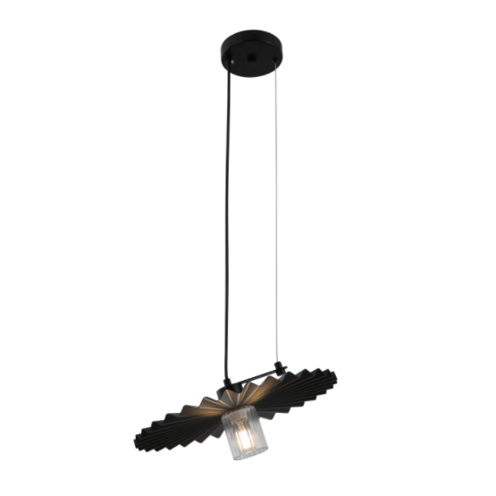 Lampa pendant dubh íostach le scáth pleated