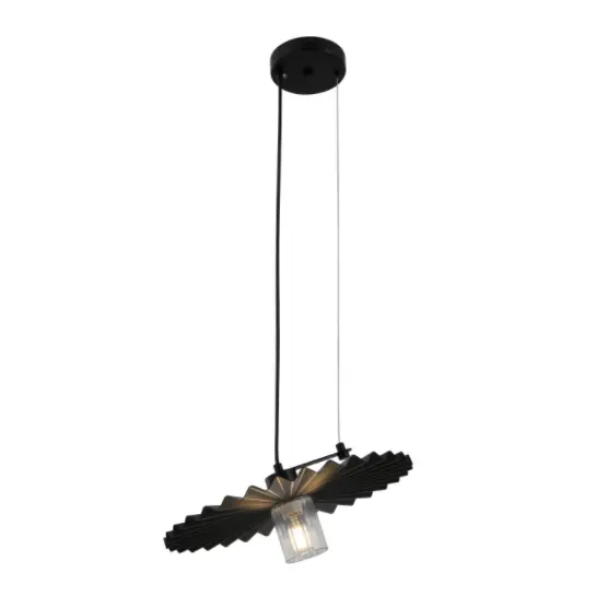 Lampa pendant dubh íostach le scáth pleated