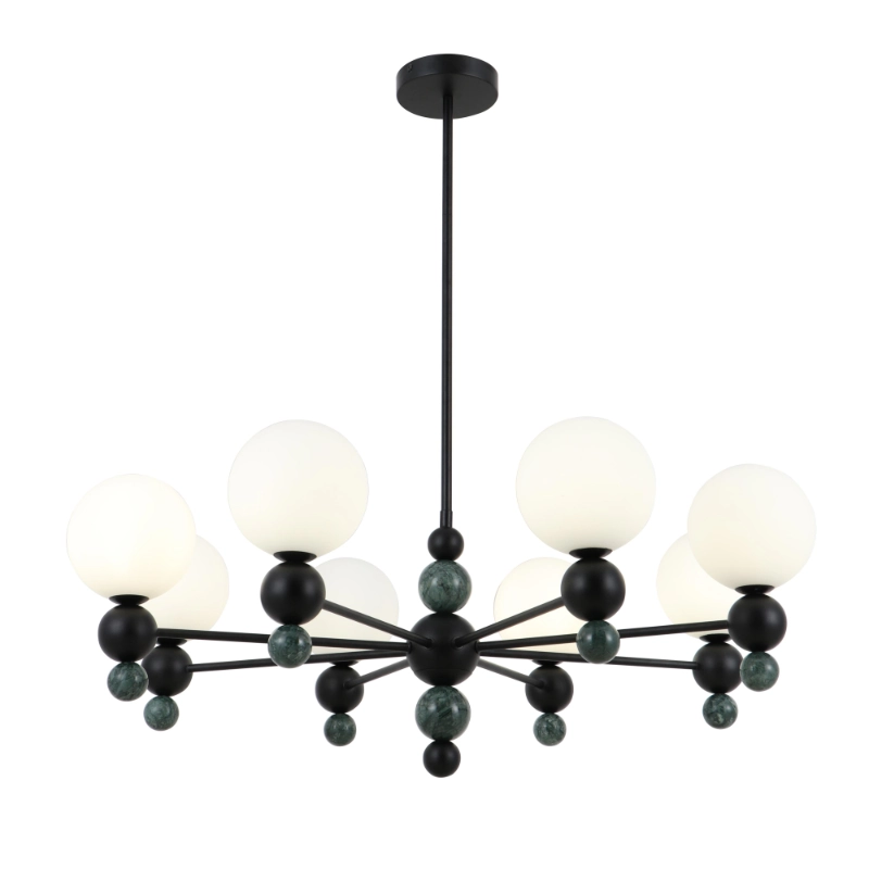 Chandelier Cruinneog Gloine Nua-Aimseartha 8-Solas le variant Marmar Glas