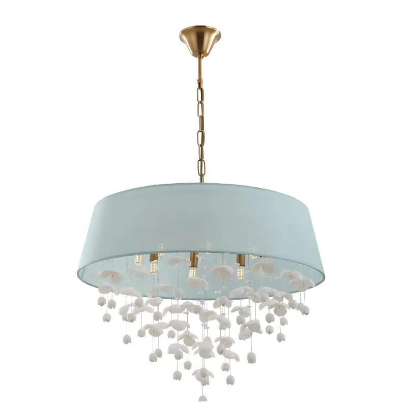 Scáth Droim Nua-Aimseartha poircealláin Chandelier 8-soilse don Seomra Maireachtála